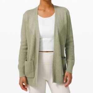 Lululemon Cotton Wool Knit Textured Wrap Cardigan Heathered Rosemary Green Sz S